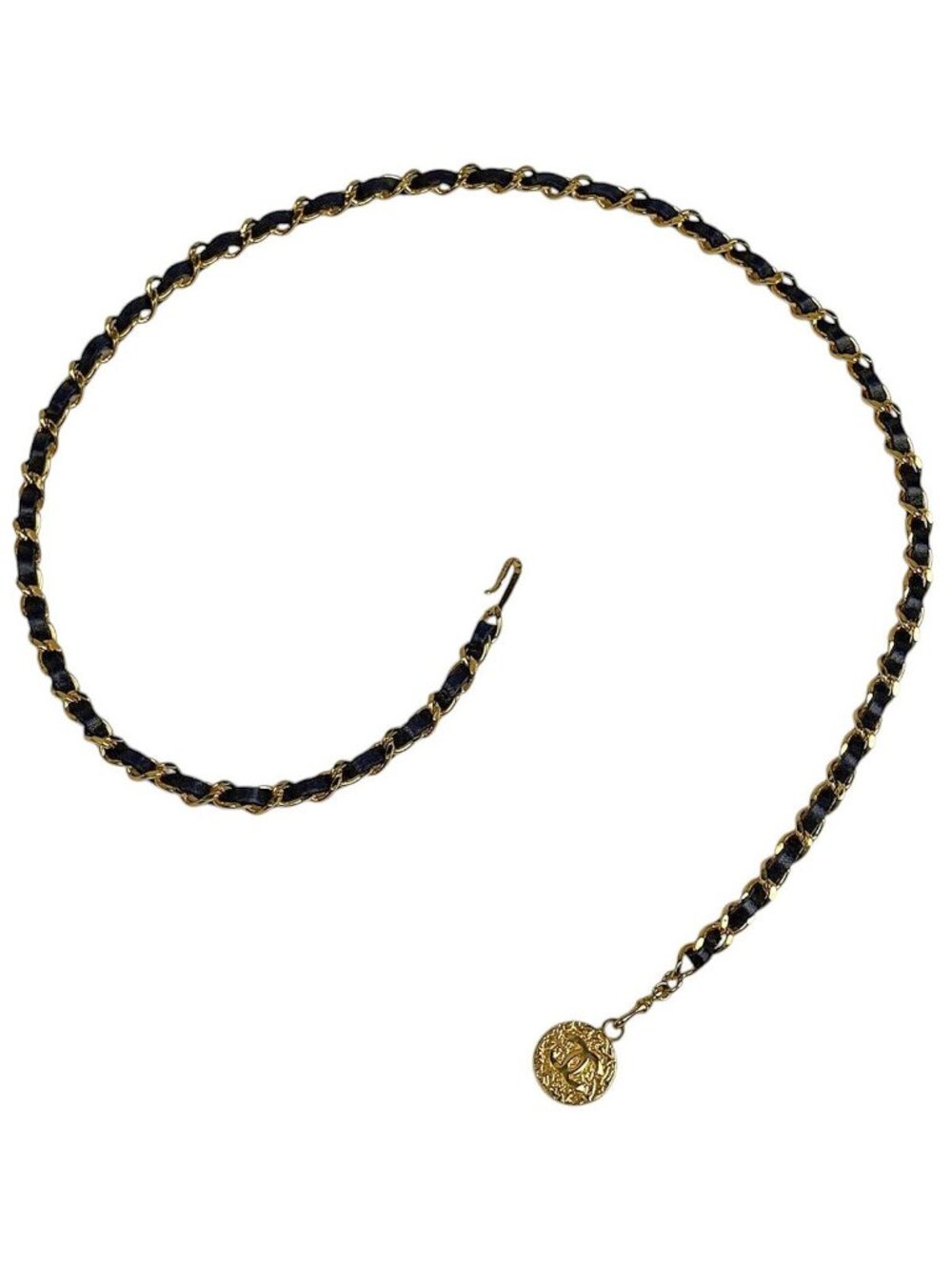 Chanel Belt CC Logo Leather Gold Black